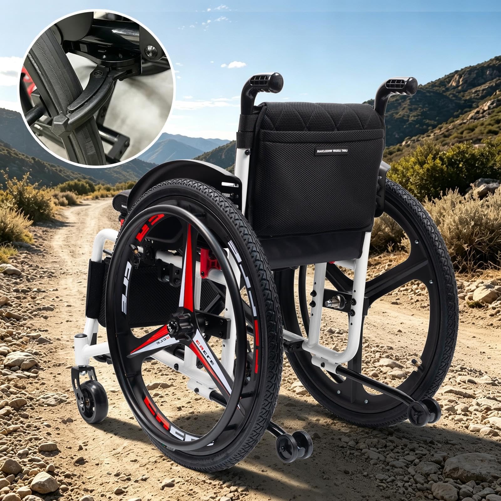Sedia a rotelle pieghevole leggera, sedia a rotelle sportiva