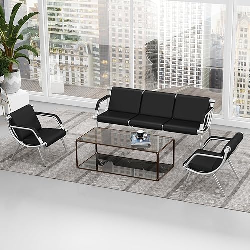 Miniatura 2 de Kinfant Silla de sala de espera, muebles de recepción de oficina con reposabrazos y cojín de piel sintética, silla de invitados de oficina para sala