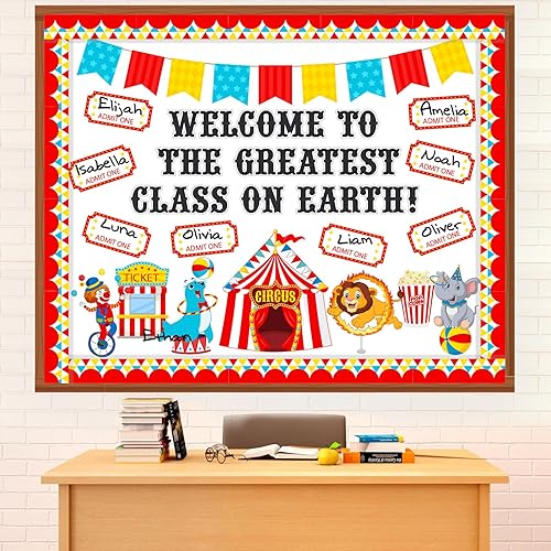 Funrous Juego de tablones de anuncios de carnaval de circo, decoración de aula de circo para escuela, tienda de campaña de bienvenida, carpa de