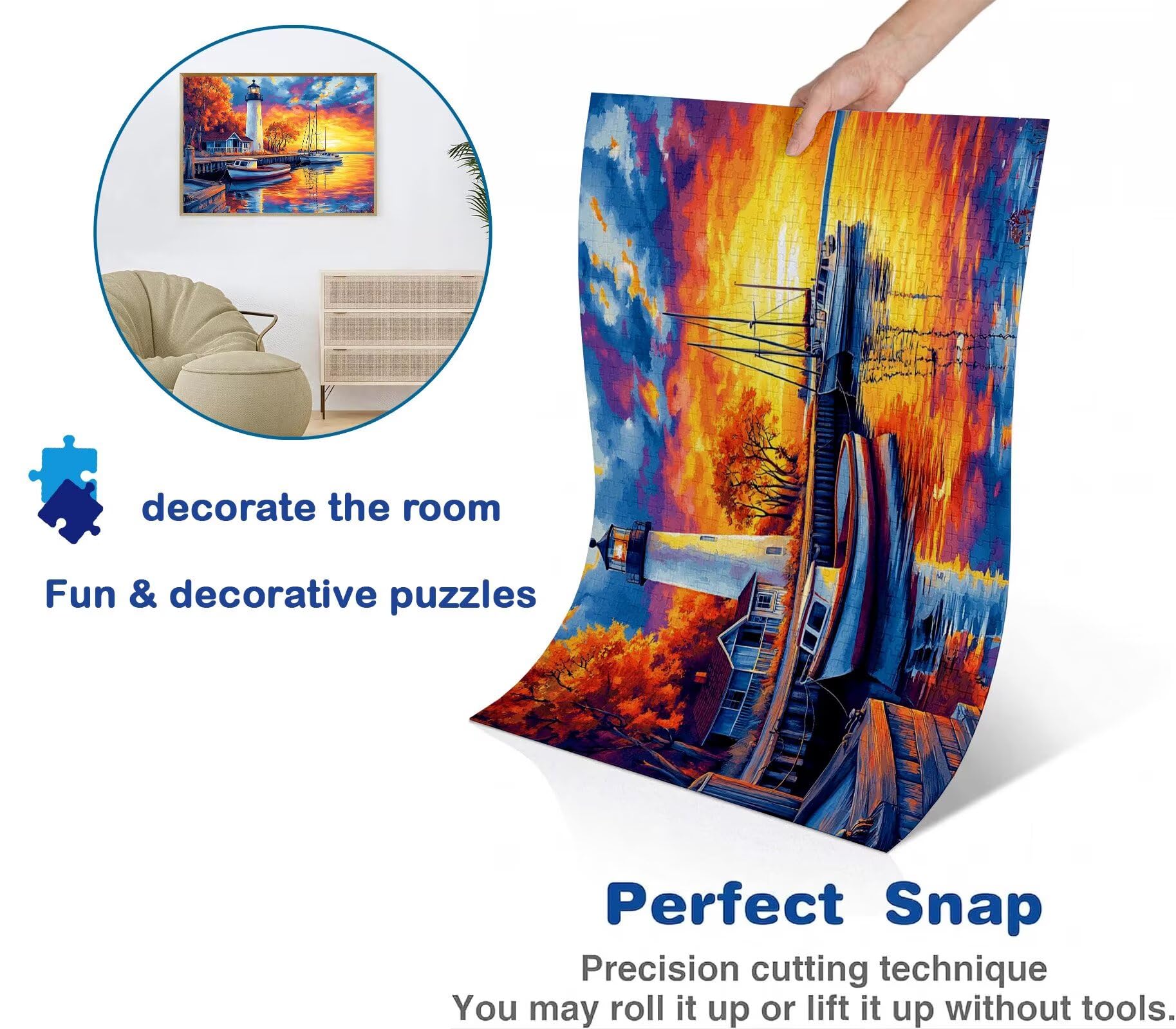 Puzzle 1500 Teile, Holzpuzzle Erwachsene - Impossible Puzzle 87 x 57 cm niffliges Denkspiel & Denksport für Frauen & Männer, Familienspiel, Geschenk für Frauen Sonnenuntergang Leuchtturm-2 w0-511