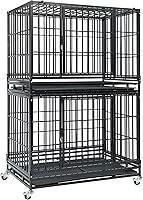 Vista 17 de Jaula para perros resistente de 36 pulgadas, jaula apilable para perros, a prueba de escapes, con bandeja extraíble, ruedas universales