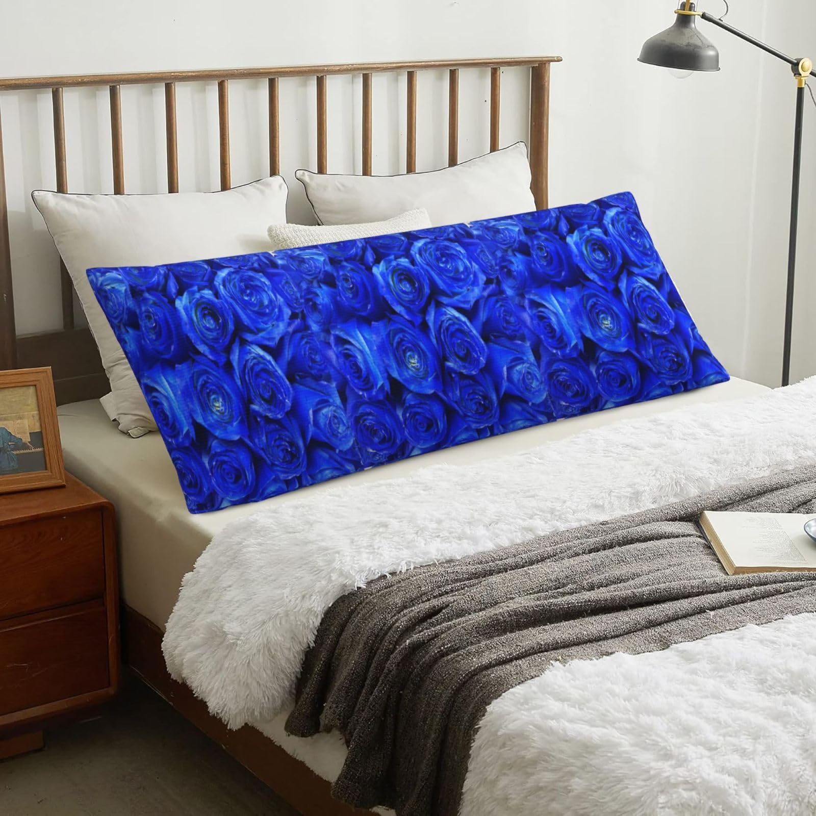 Blue Rose, Body Pillow Cover with Zipper,Long Body Pillowcase 20 x 60 in