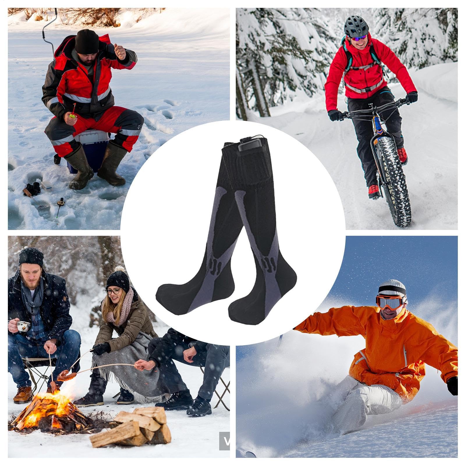 Calcetines Calentadores - Calentadores Eléctricos Recargables De 360 Grados Calcetines Calientes de Algodón Suave | Esquí al aire libre Senderismo Invierno Tiempo Frío Pie Protección