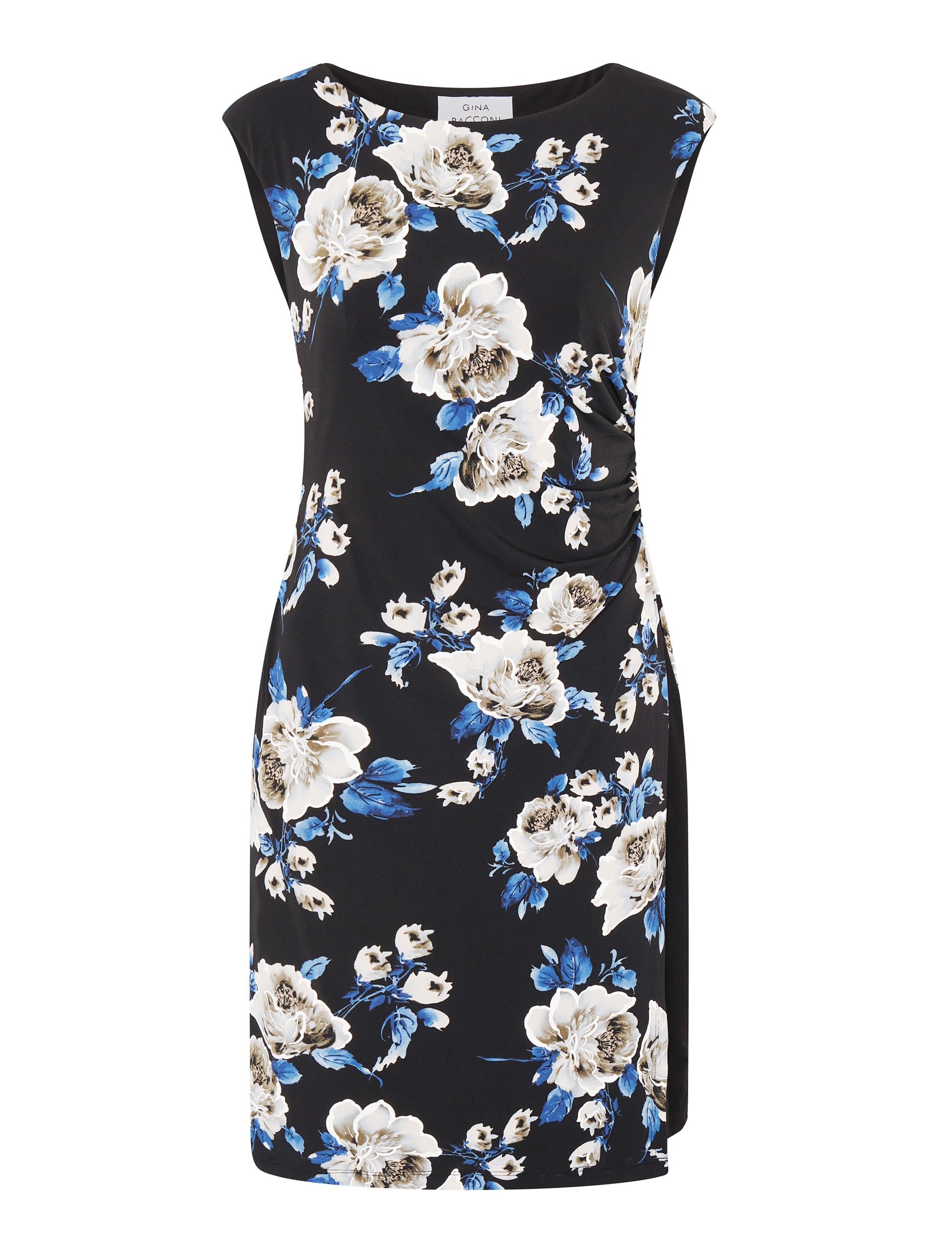 Gina Bacconi Womens Floral Print Sleeveless Cocktail Dress, Black/Multi, 20 UK