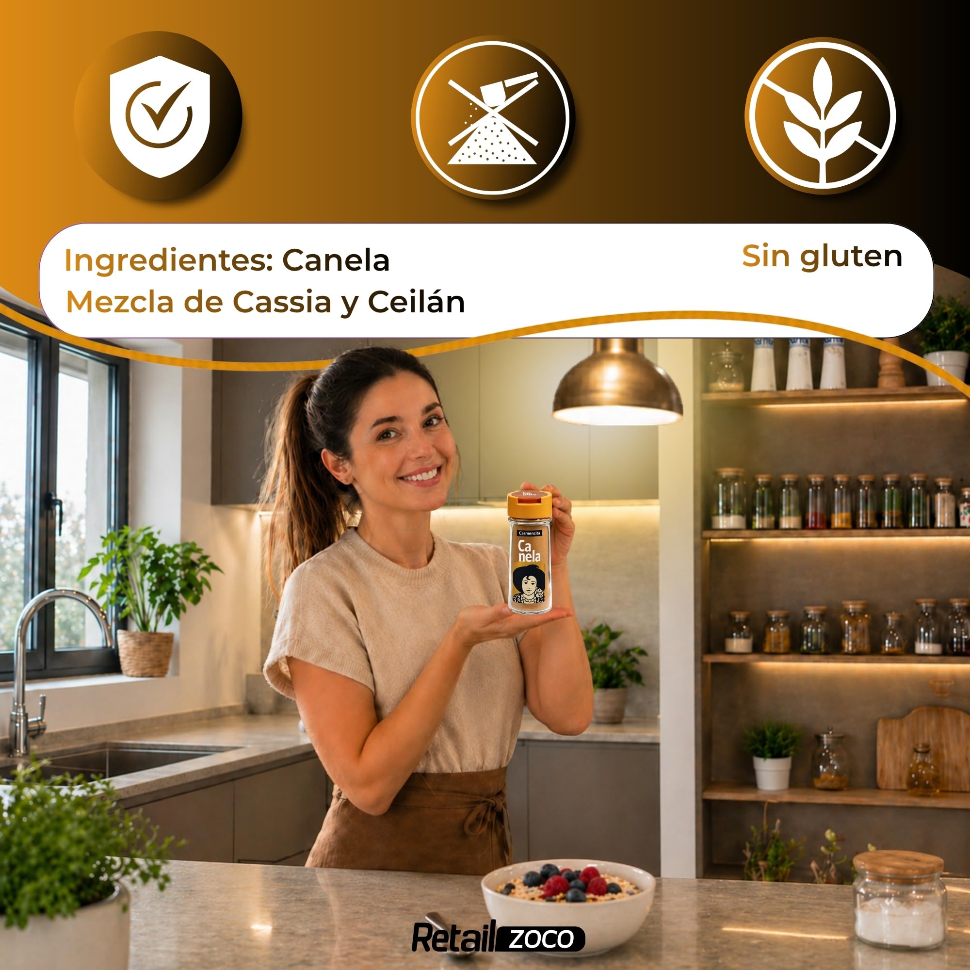 Sazonador Canela Molida Carmencita, Ideal para potenciar tus postres con toque dulce y aromático, salteados de verdura y en tus desayunos de cereales o avena, Sin Gluten, Contiene 2 unidades de 43 g - imagen 4