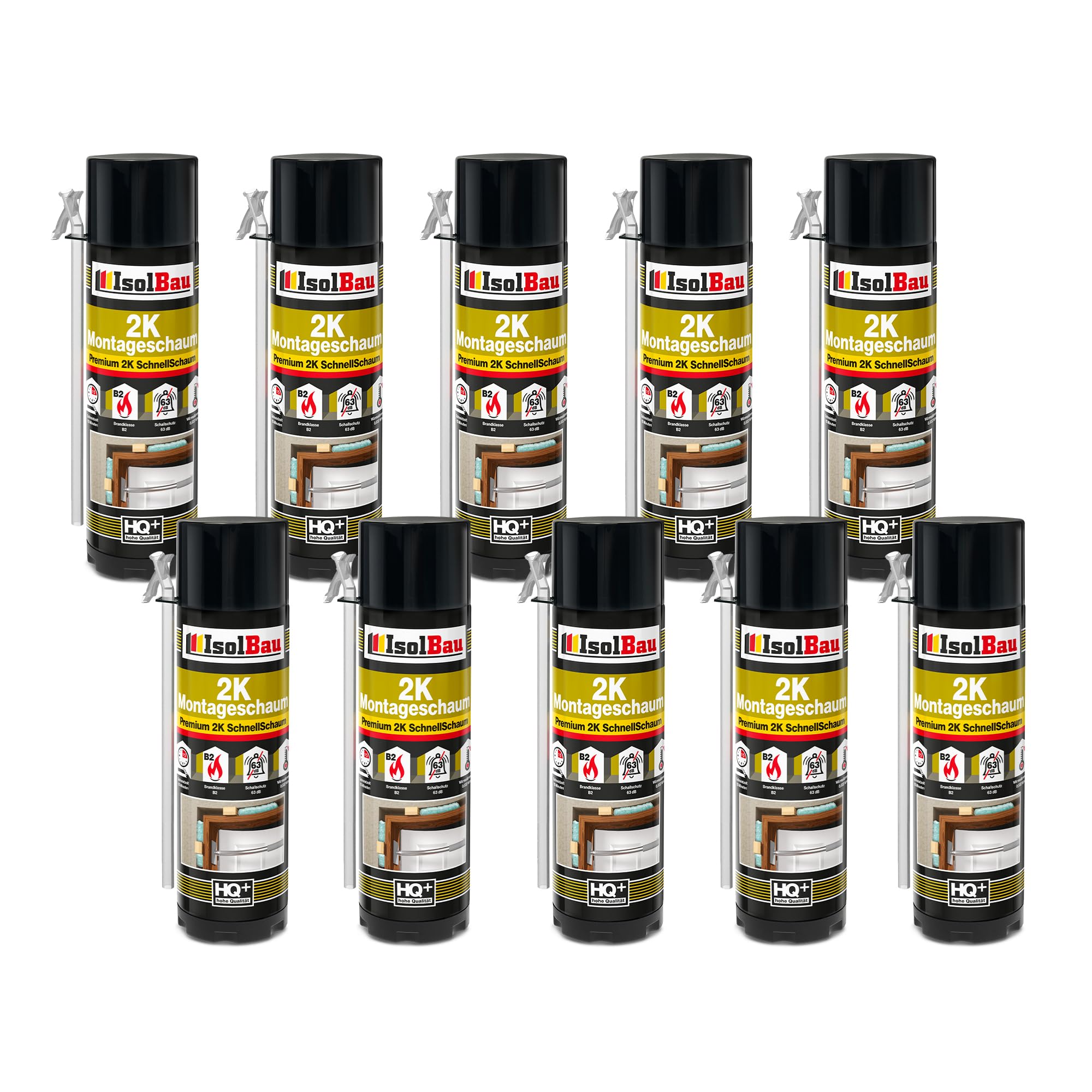 Isolbau Mousse de montage 2K B2 - Mousse rapide en polyuréthane de qualité supérieure - Pour portes, fenêtres, isolation et montage - 10 x 400 ml