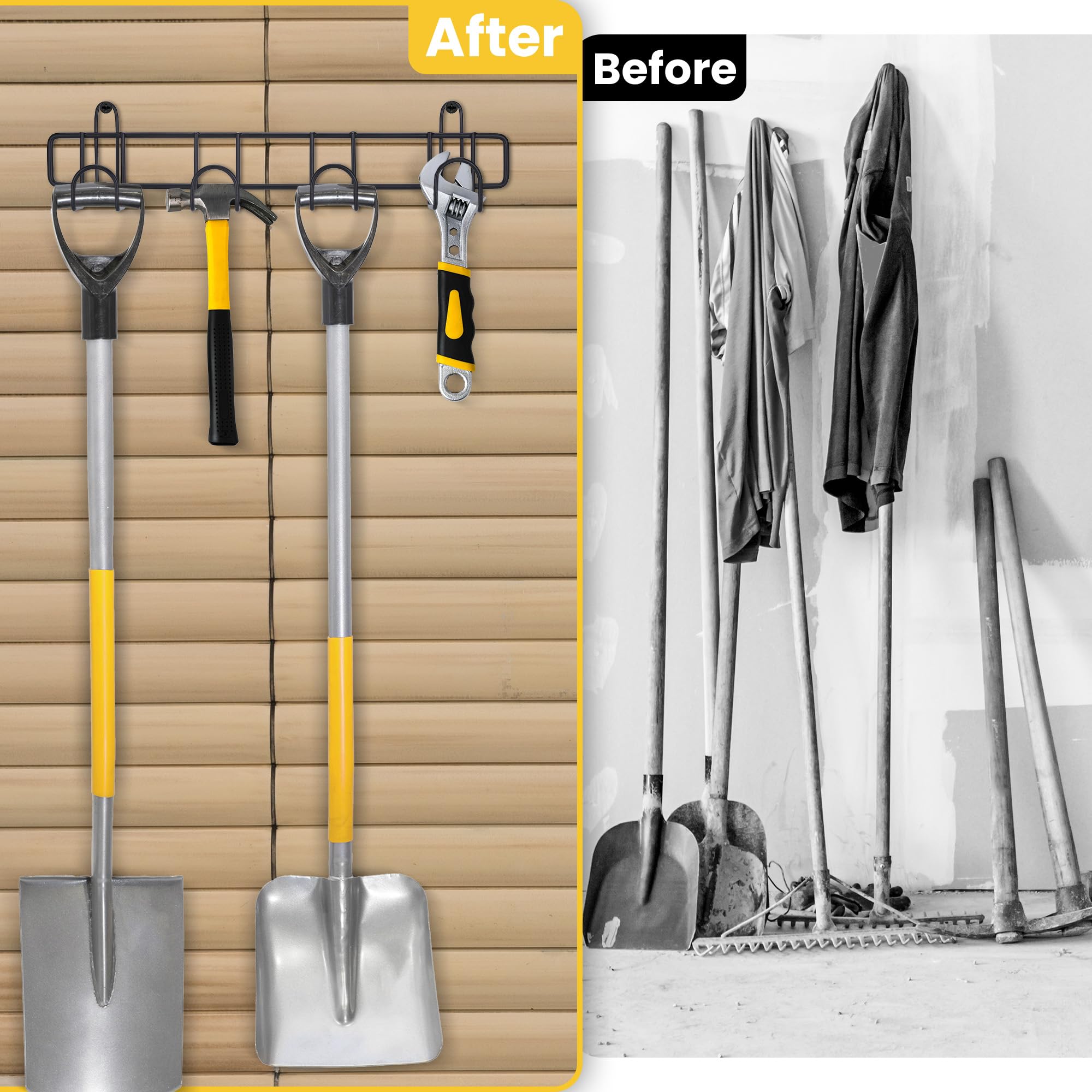 Unaikoo Organizer Da Parete Per Attrezzi Da Garage – 81 Cm Con 10 Ganci Regolabili – Porta Scope E Rastrelli - 4
