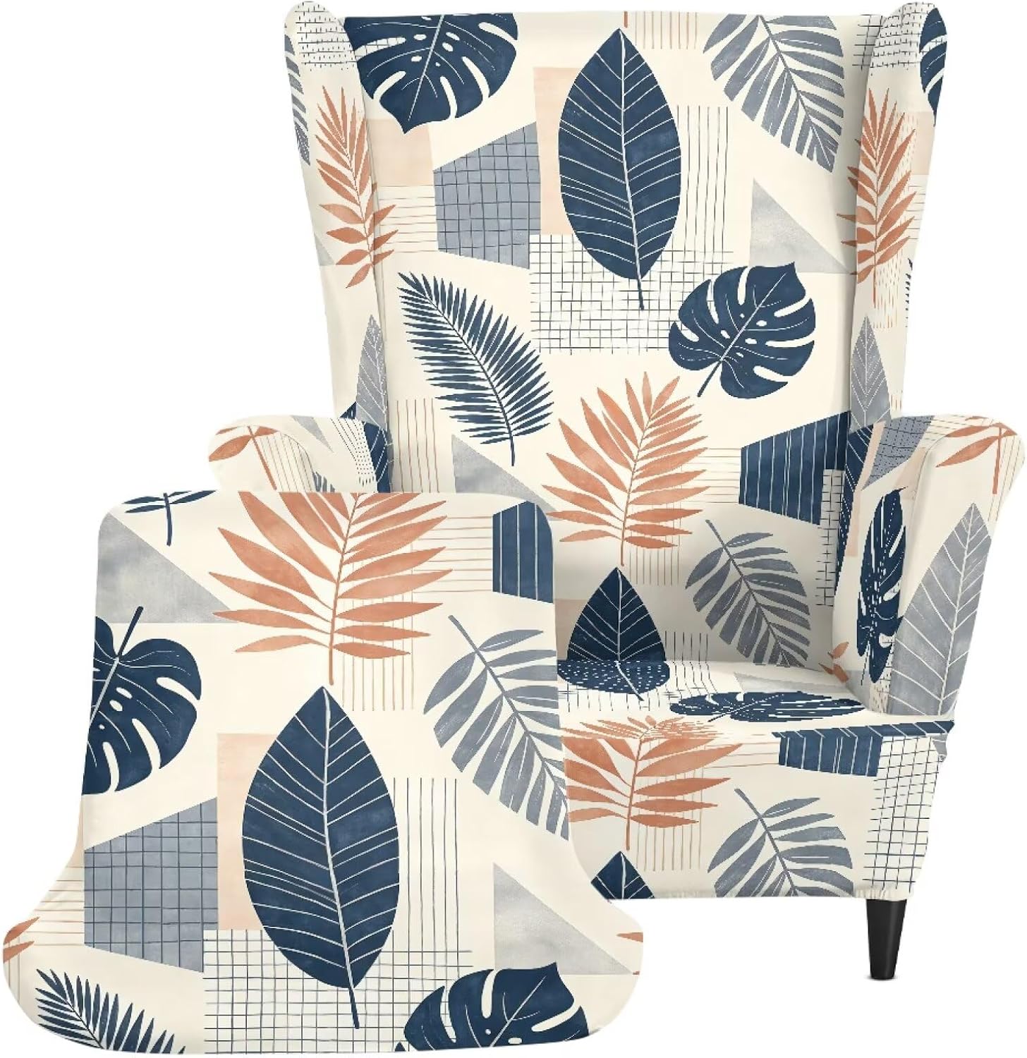 Star Halloween Bat Print Stretch Wing Back Chair Slipcover 2 Pcs Set Wingback Chair Sofa Cover with Elastic Bottom Spandex Fabric Furniture Protector Cover