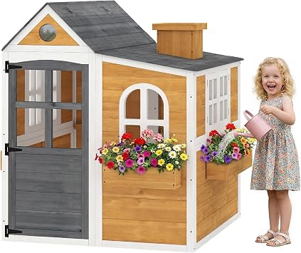 AIYAPLAY Cabane d'Extérieur en Bois avec Bacs à Fleurs
