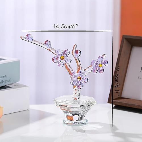 Miniatura 5 de Flores de cristal de cerezo morado con tallos, flores de vidrio con jarrones, cereza japonesa, regalos de decoración para esposa, novia, mujer,