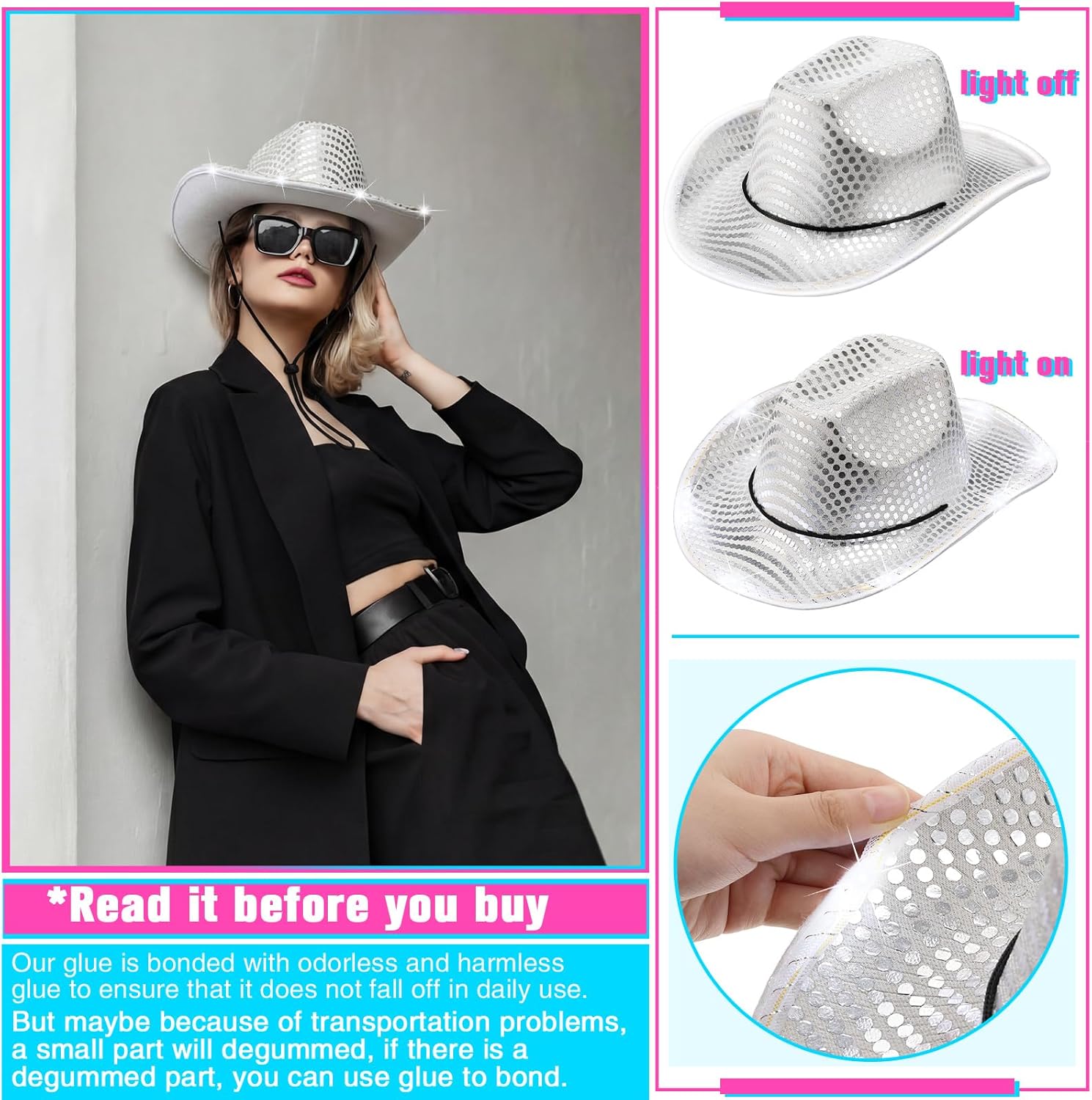 Tisancy LED Lights Cowboy Cowgirl Hat Flashing LED Lights Cowgirl Hat for Wedding Western Bachelorette Party
