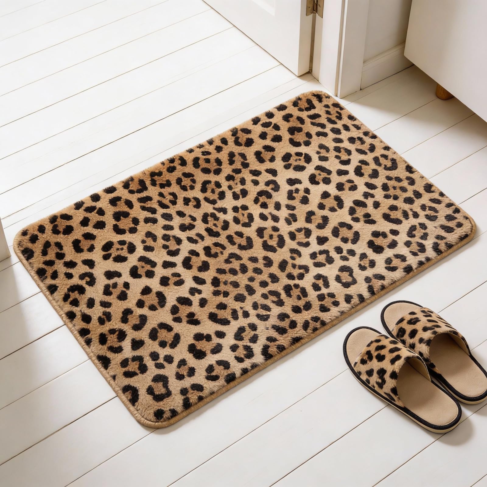 Tapis de salle de bain léopard noir en microfibre moelleuse haute qualité