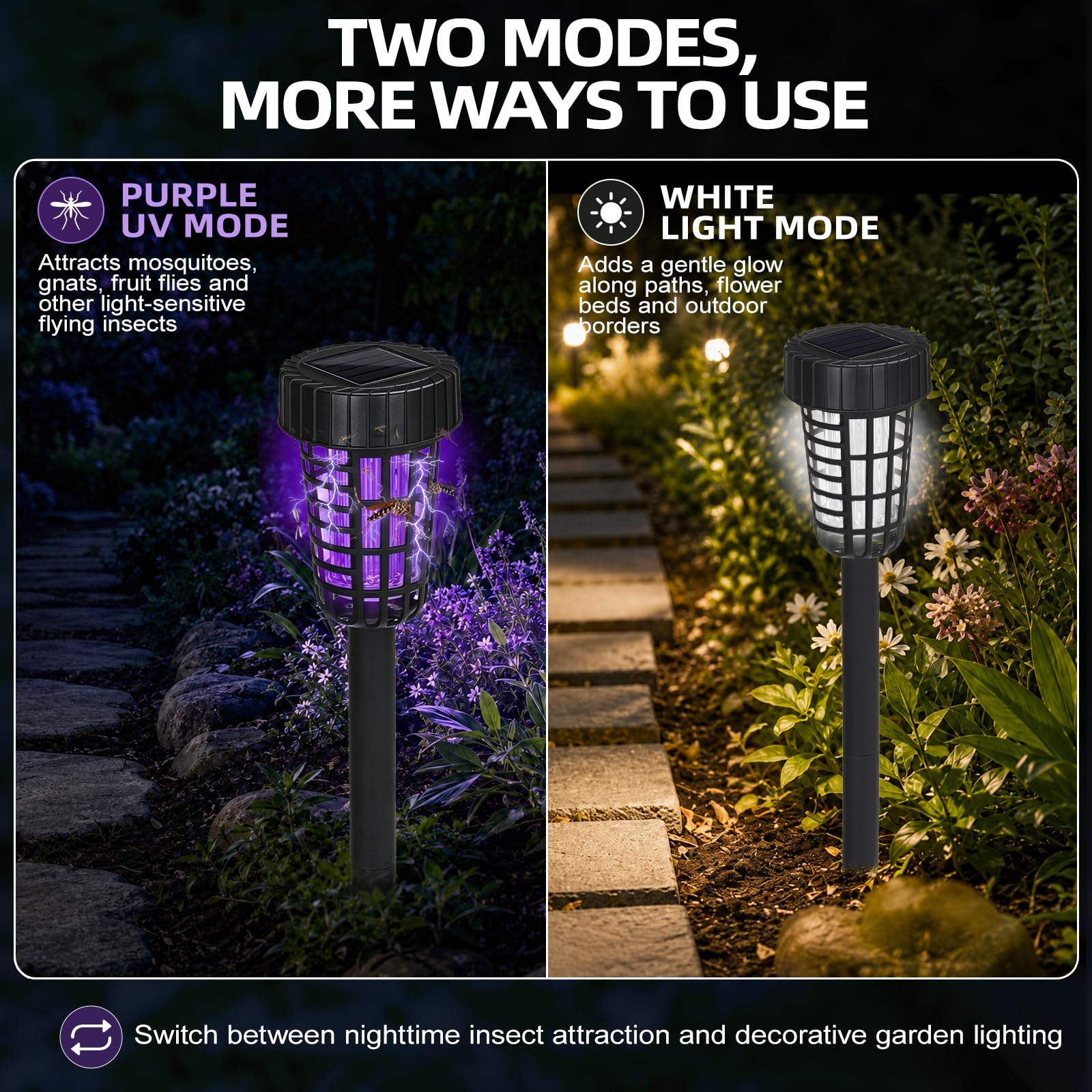 4 Pack Lampe Anti Moustique Solaire,IP65 Etanche Anti Moustique Exterieur,2 en 1 Appareil Anti Moustique UV-lumière et Eéclairage Défense Jardin Extérieur Terrasse Courtyard Trail