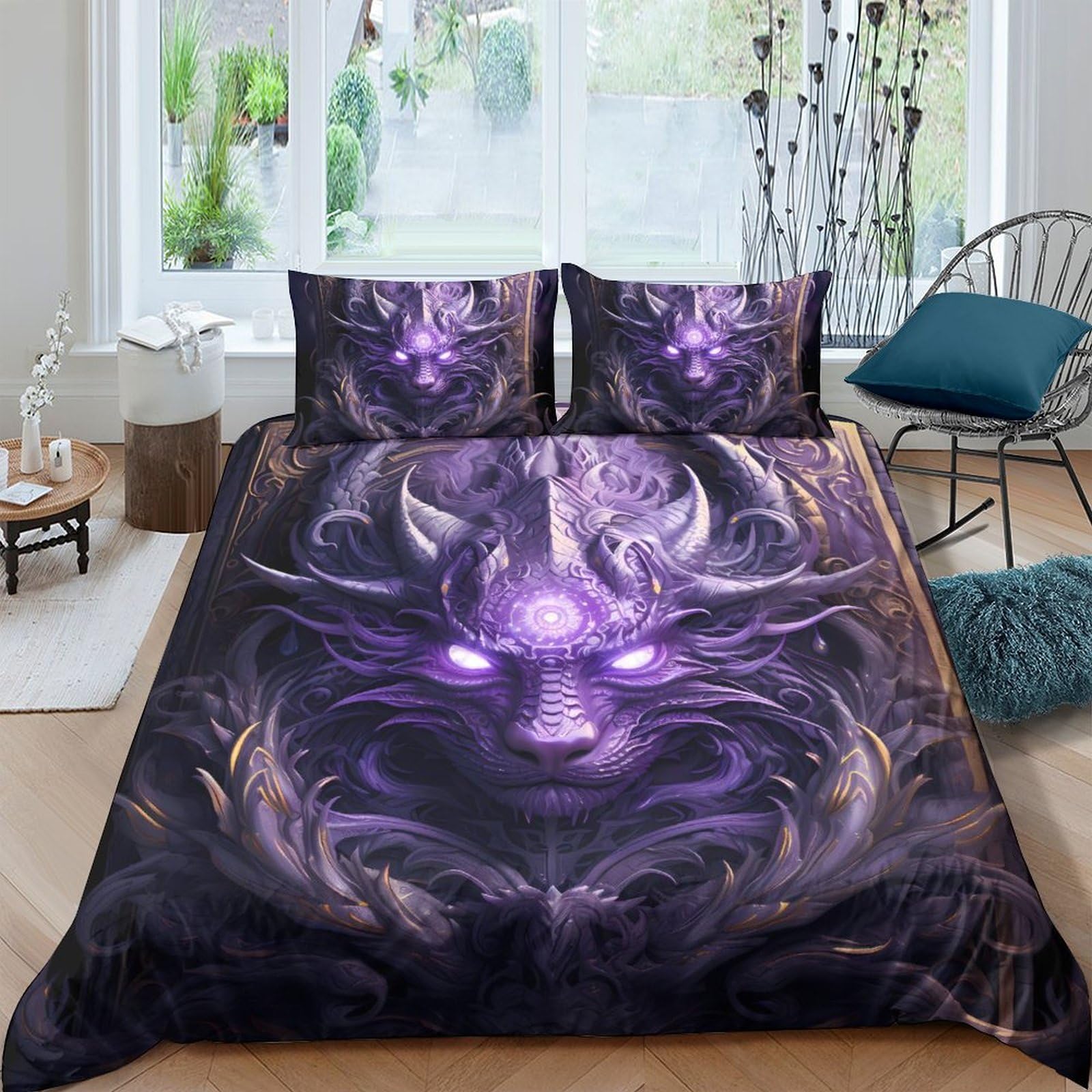Ctjqhvkz Style-9 3D Printed Mystic Purple Wolf Fitted Sheet Microfiber Soft Mattress Cover For Bedroom Dorm Room Decor Single（135X200cm）