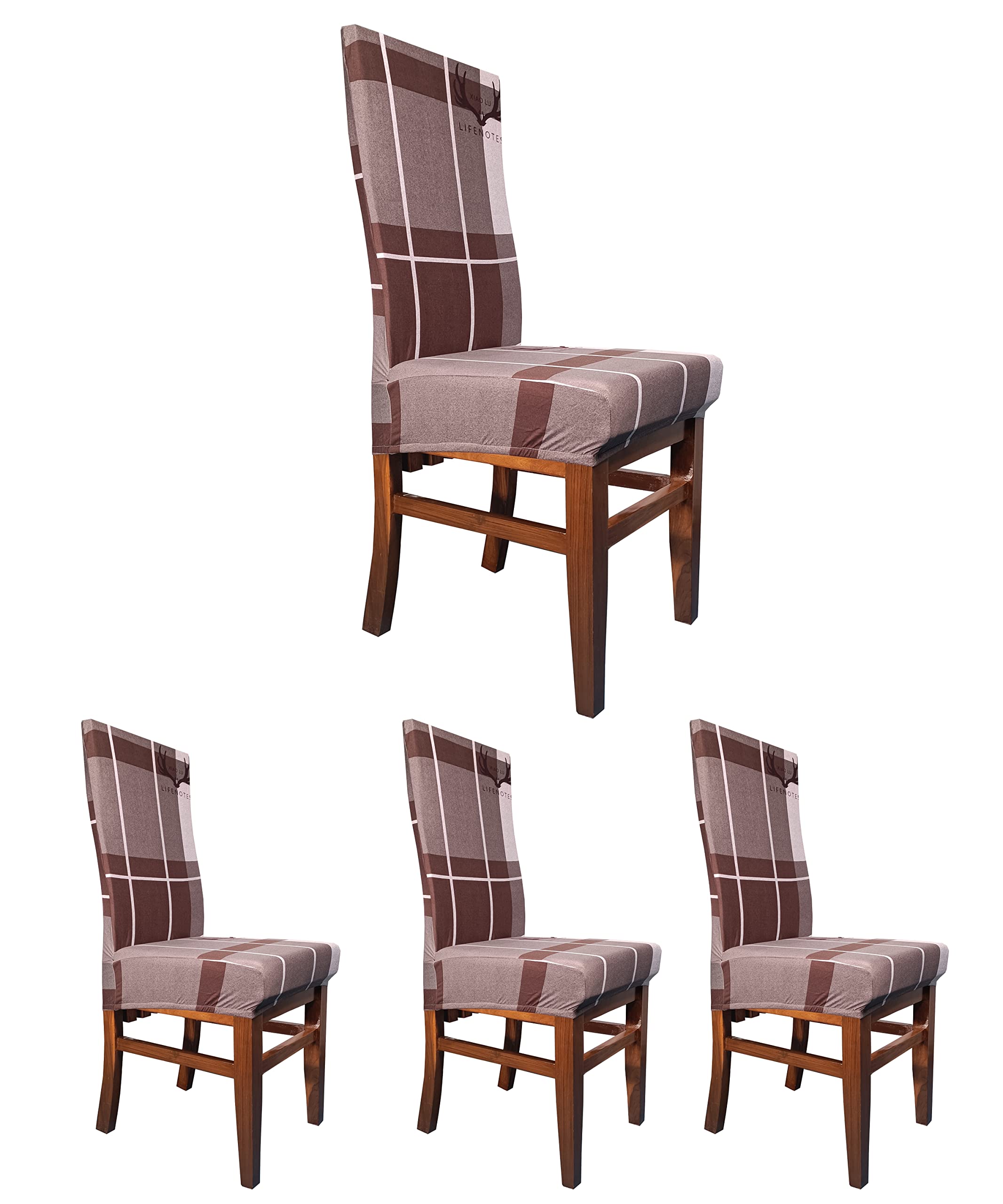 KrivaStretch Polyester Spandex Modern Printed Dining Room Chair Covers Soft Removable Dining Chair Slipcovers Set of 4, Brown and White Color