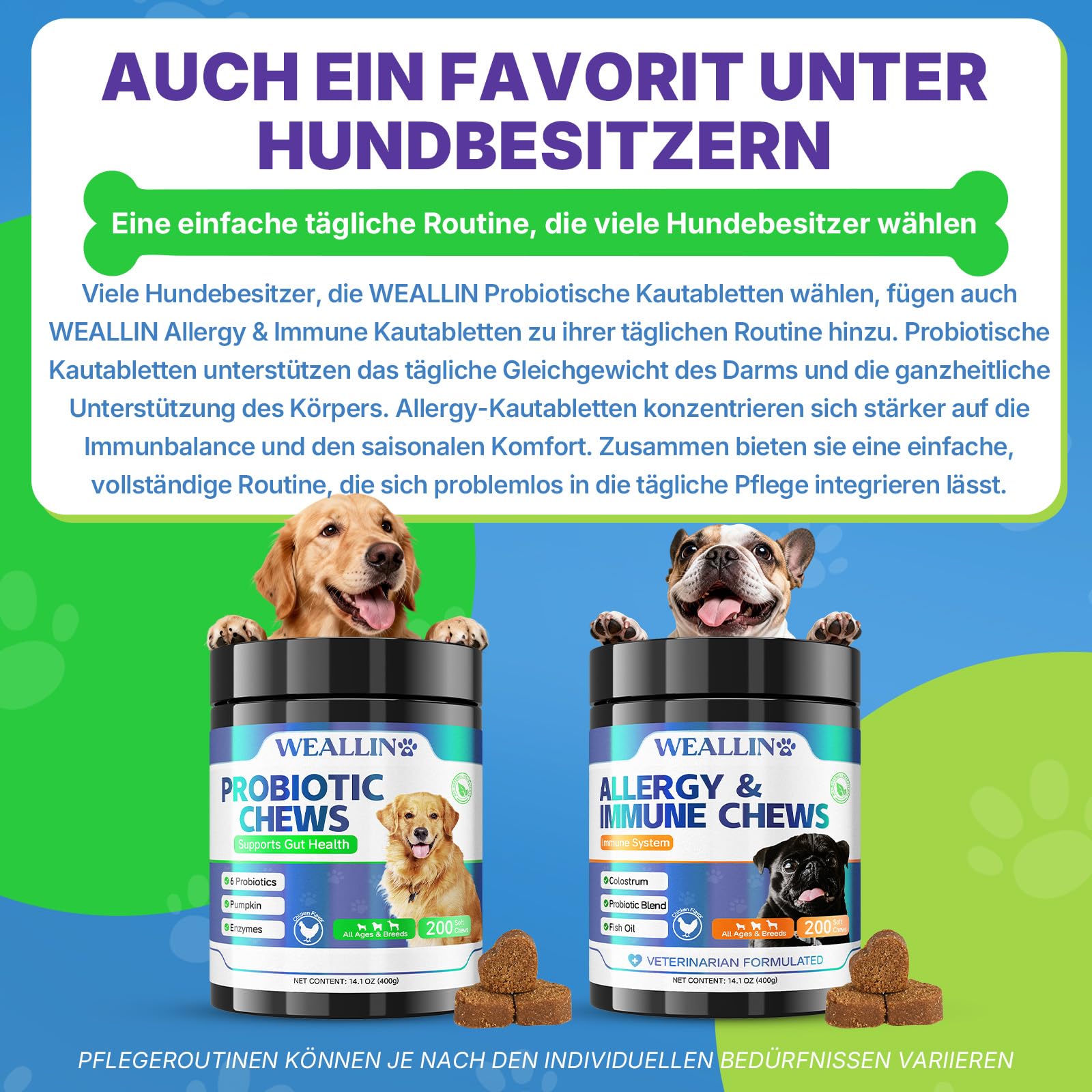 WEALLIN Probiotika für Hunde, Präbiotika für die Darmgesundheit – Unterstützt die Verdauungsgesundheit und die Nährstoffaufnahme – 200 Weiche Kaudrops zur Unterstützung der Hautgesundheit