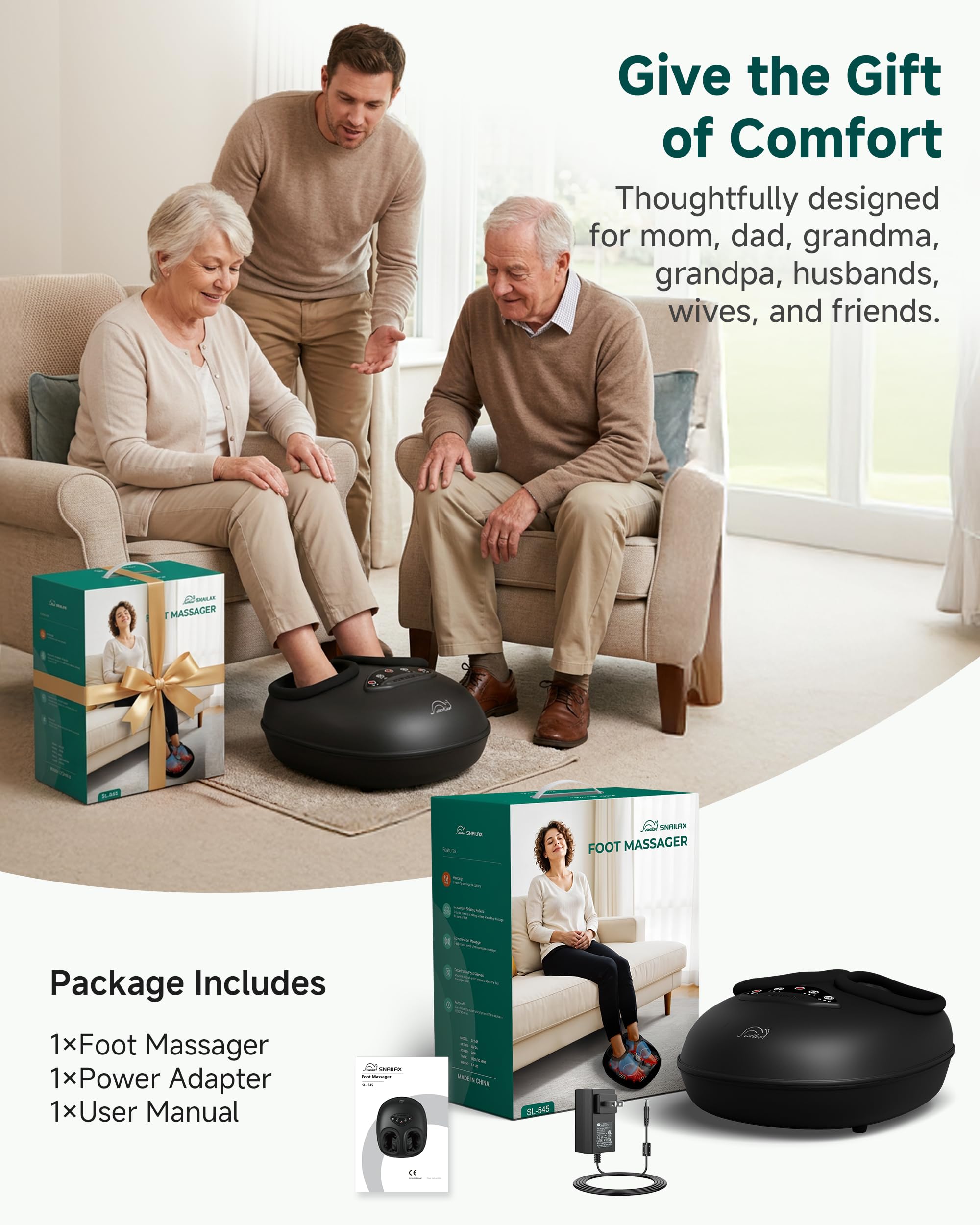 Snailax Shiatsu-Fußmassagegerät für Plantarfasziitis, tiefes Kneten, Kompression, Vibration, Geschenk für Männer und Frauen, passend für Größe bis zu 35,6 cm