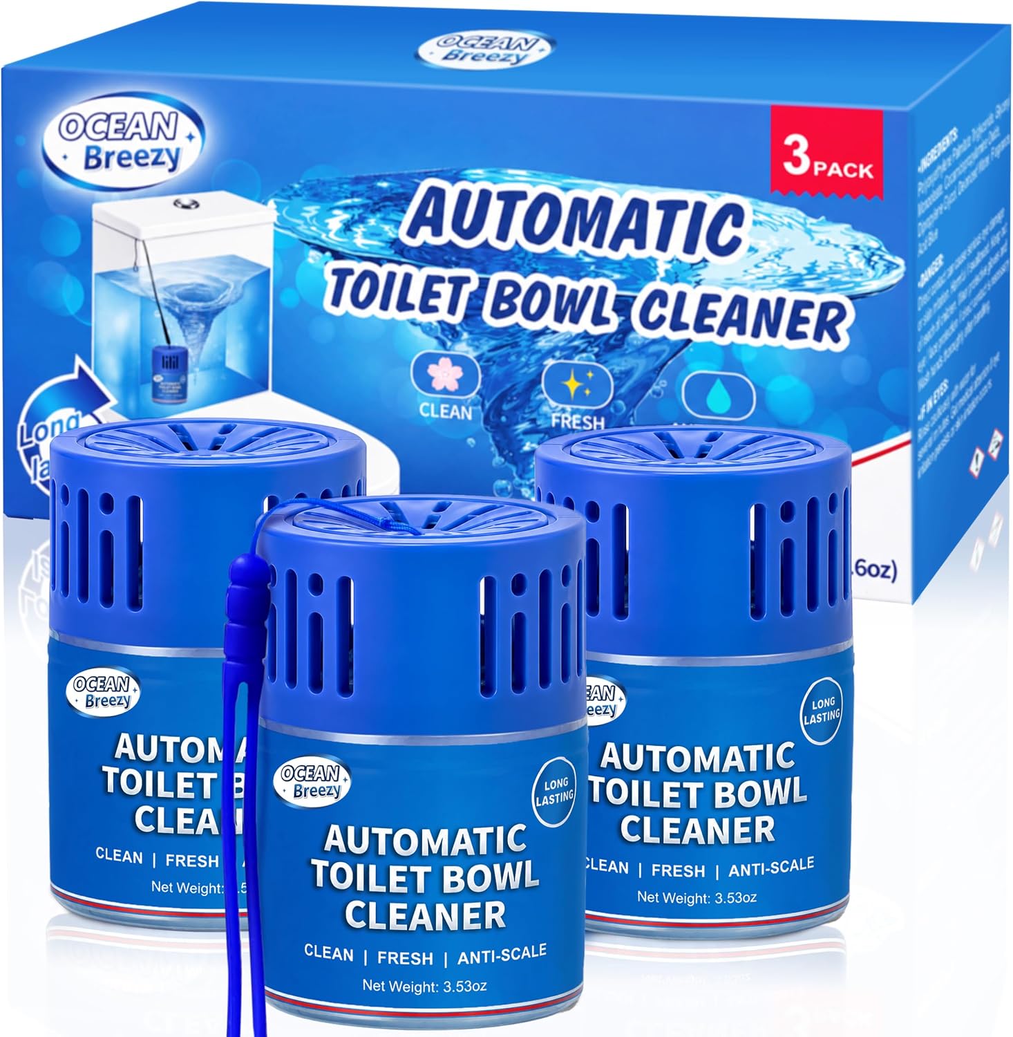 Automatic Toilet Bowl Cleaner Long Lasting Tank Bottles 3 Pack