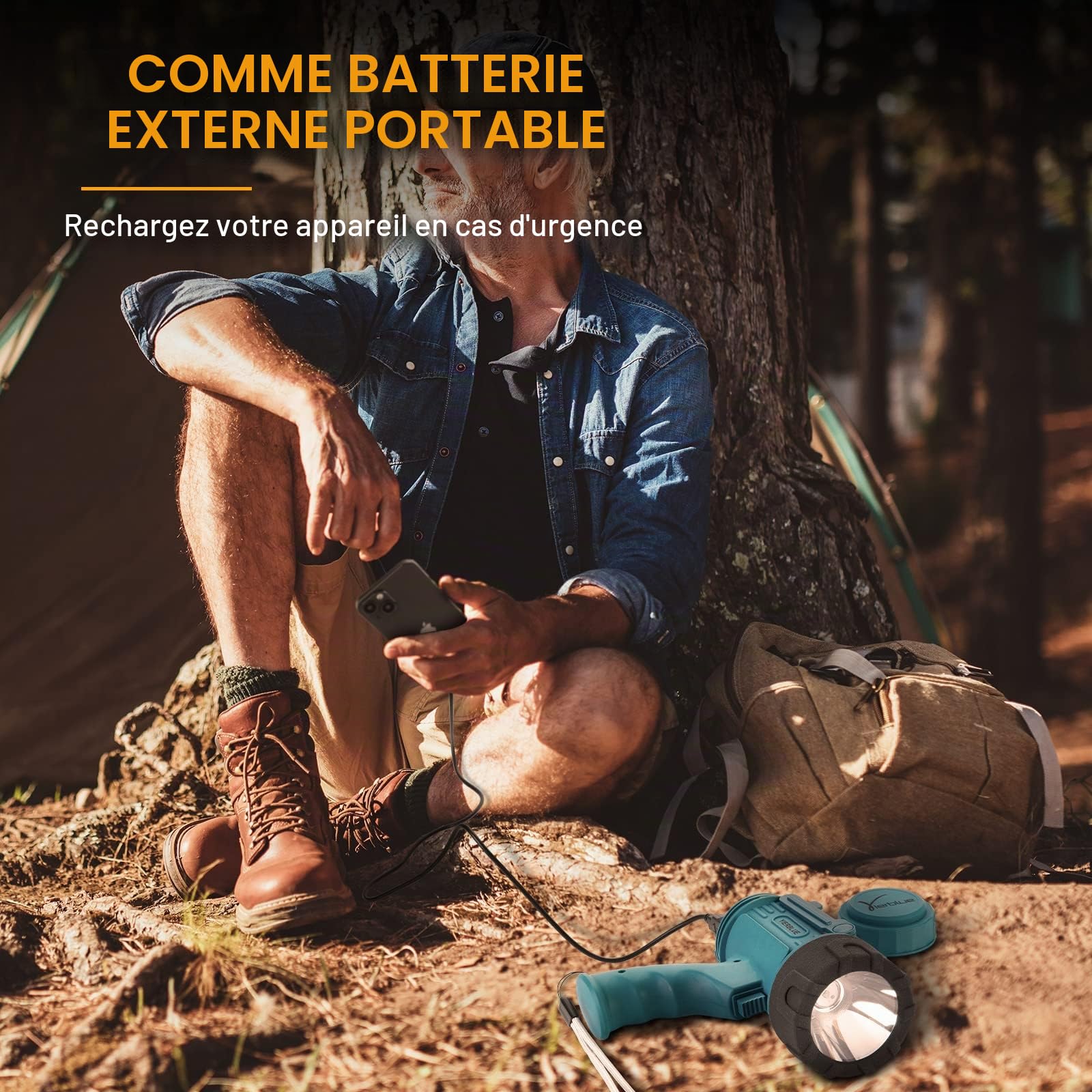 YIERBLUE Projecteur rechargeable, super lumineux, 1000 000 lumens, LED IP67, étanche, longue durée, grande lampe de poche avec filtre de lumière rouge amovible