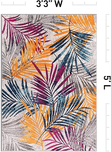 Miniatura 2 de Rugshop Edinburgh - Alfombra suave resistente a las manchas, diseño de hojas florales, 2 x 3 pies, color amarillo