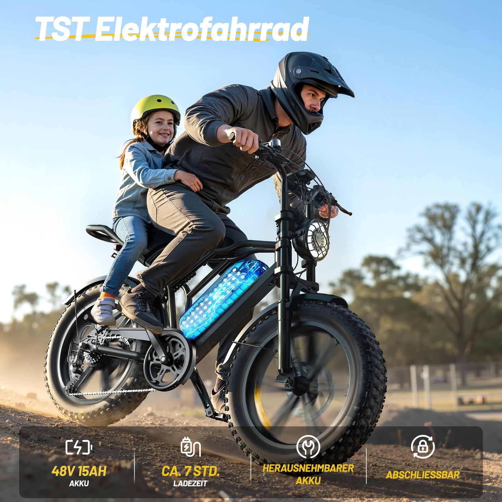 TST E Bikes Mountainbike Fatbike 20 Zoll Elektrofahrrad Herren Damen Elektro Fahrrad mit APP-Steuerung und Federung, E Fatbike 48V 15Ah/ 25Ah Batterie 250W Motor 25km/h E Fahrrad