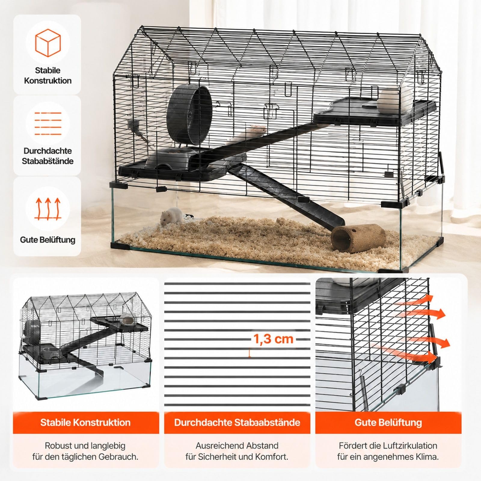 Hamsterkäfig aus Draht mit transparenten Wänden für Nager, Mäuse und Rennmäuse