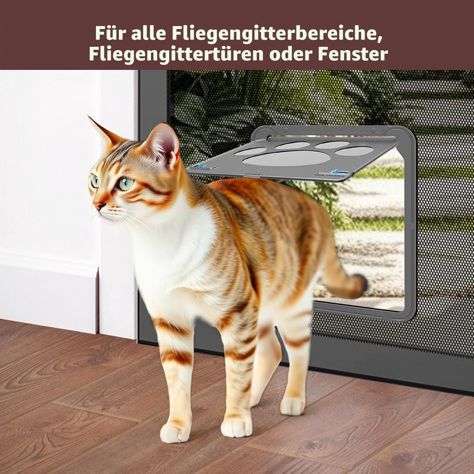 Katzenklappe Fliegengitter mit Magnetverschluss Katzentür für Fliegengitter für Schiebetür/Fenster abschließbare Tür für Kätzchen/Katzen/Hunde