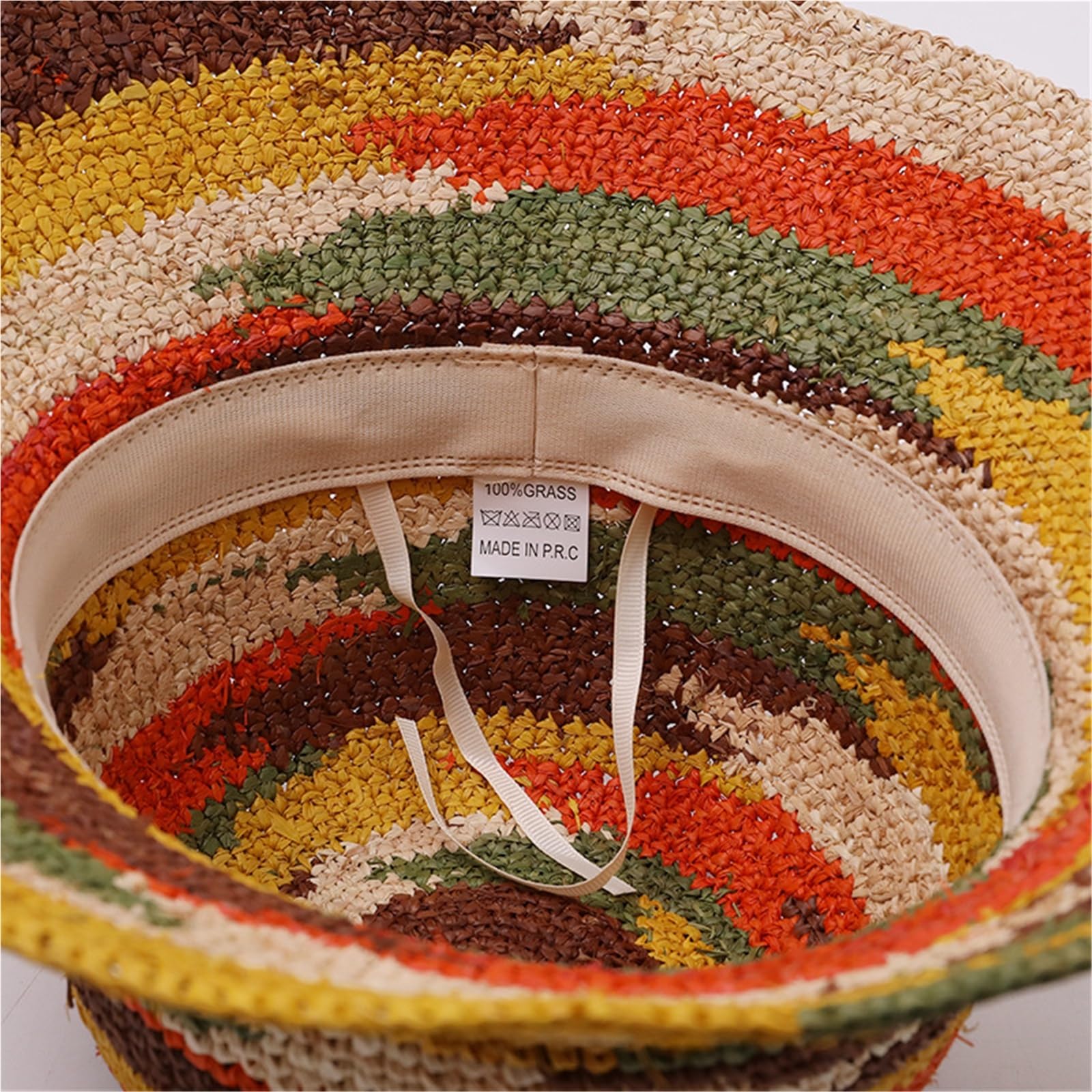 Generico Cappello di Paglia Lafite Mimetico, Cappello da Sole a Blocchi di Colore per Donna, Cappello da Bacino Estivo Casual all'Uncinetto