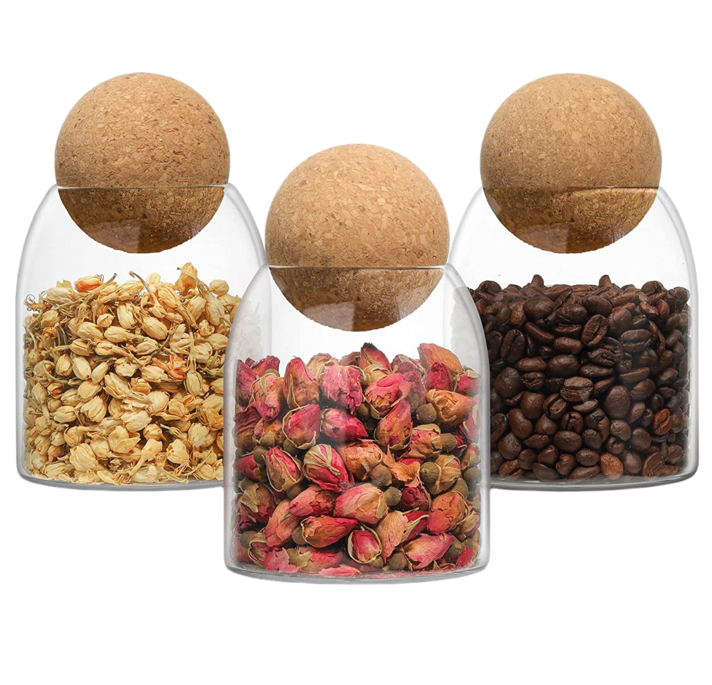 3x500ml storage jars with cork ball lid