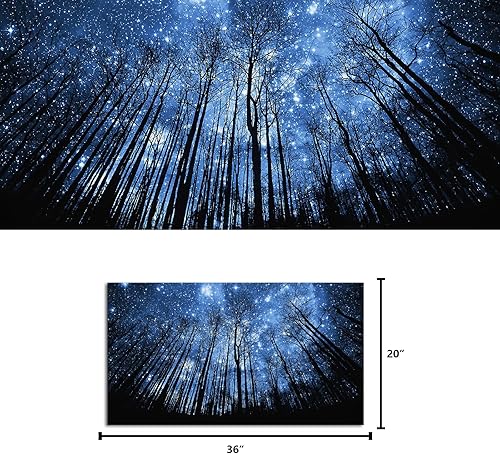 Miniatura 5 de Visual Art Decor Silueta de árbol de bosque estrellado azul de la noche, arte de la pared, arte de la naturaleza, paisaje, impresiones de imágenes