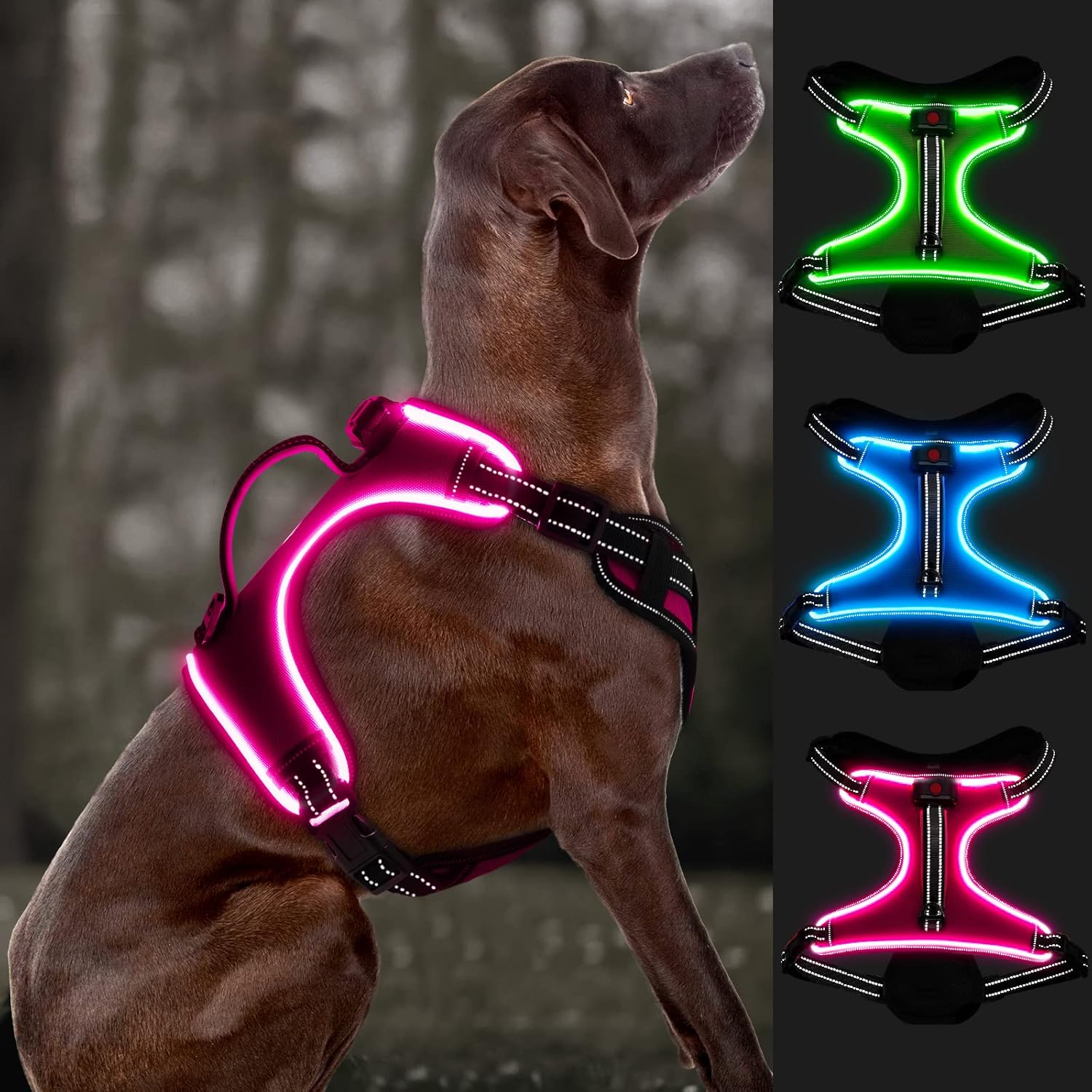 Bpawser Light Up Dog Harness NoPull LED Dog Harness with