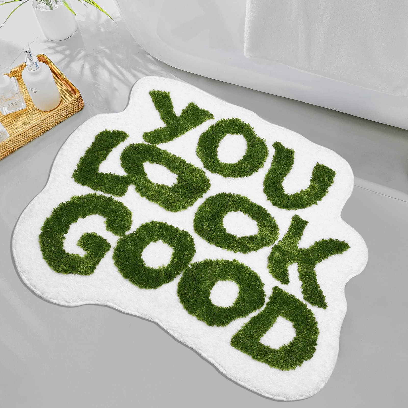 CHEPRA You Look Good Bath Mat,24”x 31”Green Shower Mat Non