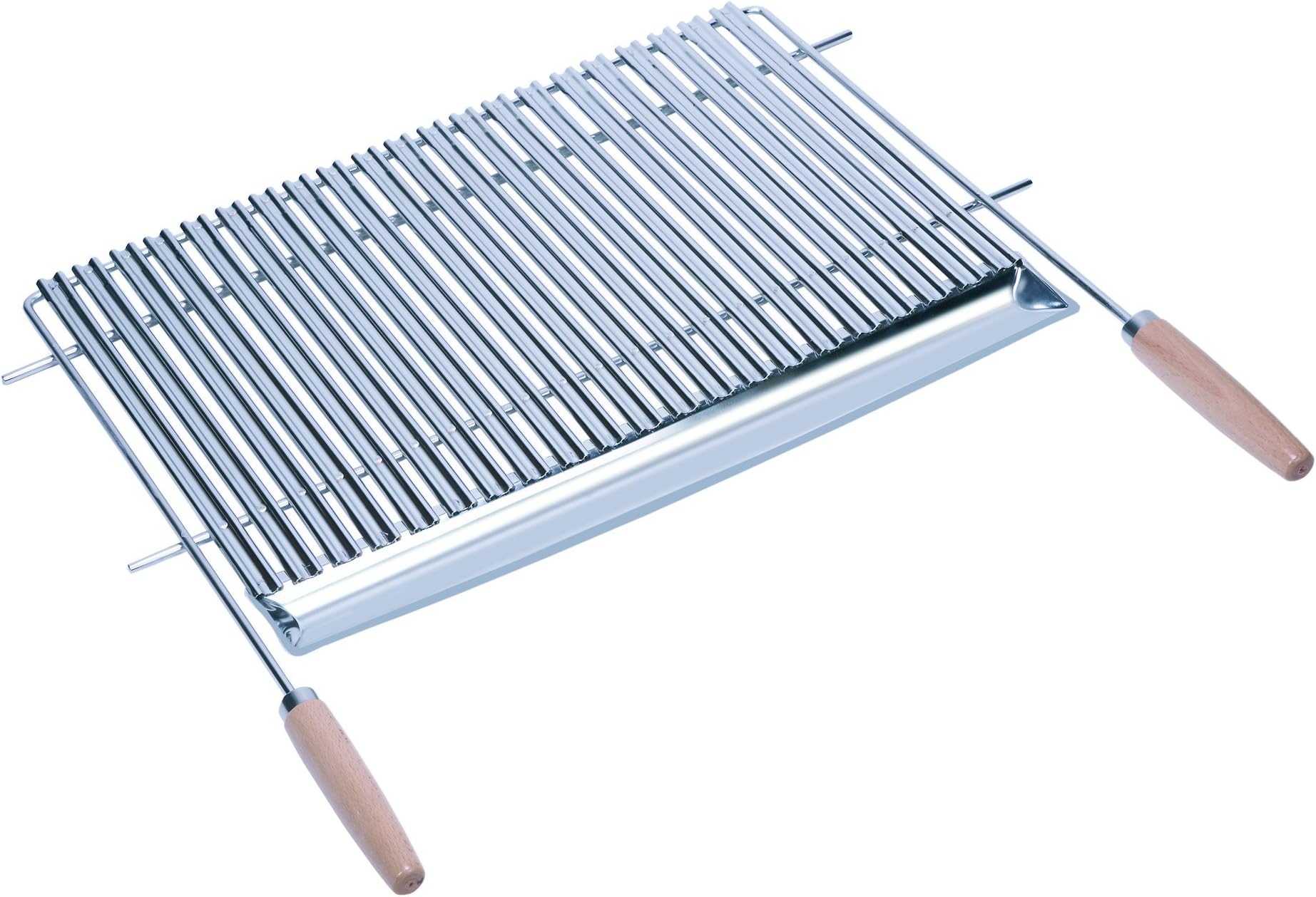 Sauvic02790 60 x 44 cm 18/8 Cut-Out V-Shaped Stainless Steel Grill Rack with Wooden Handles - Silver