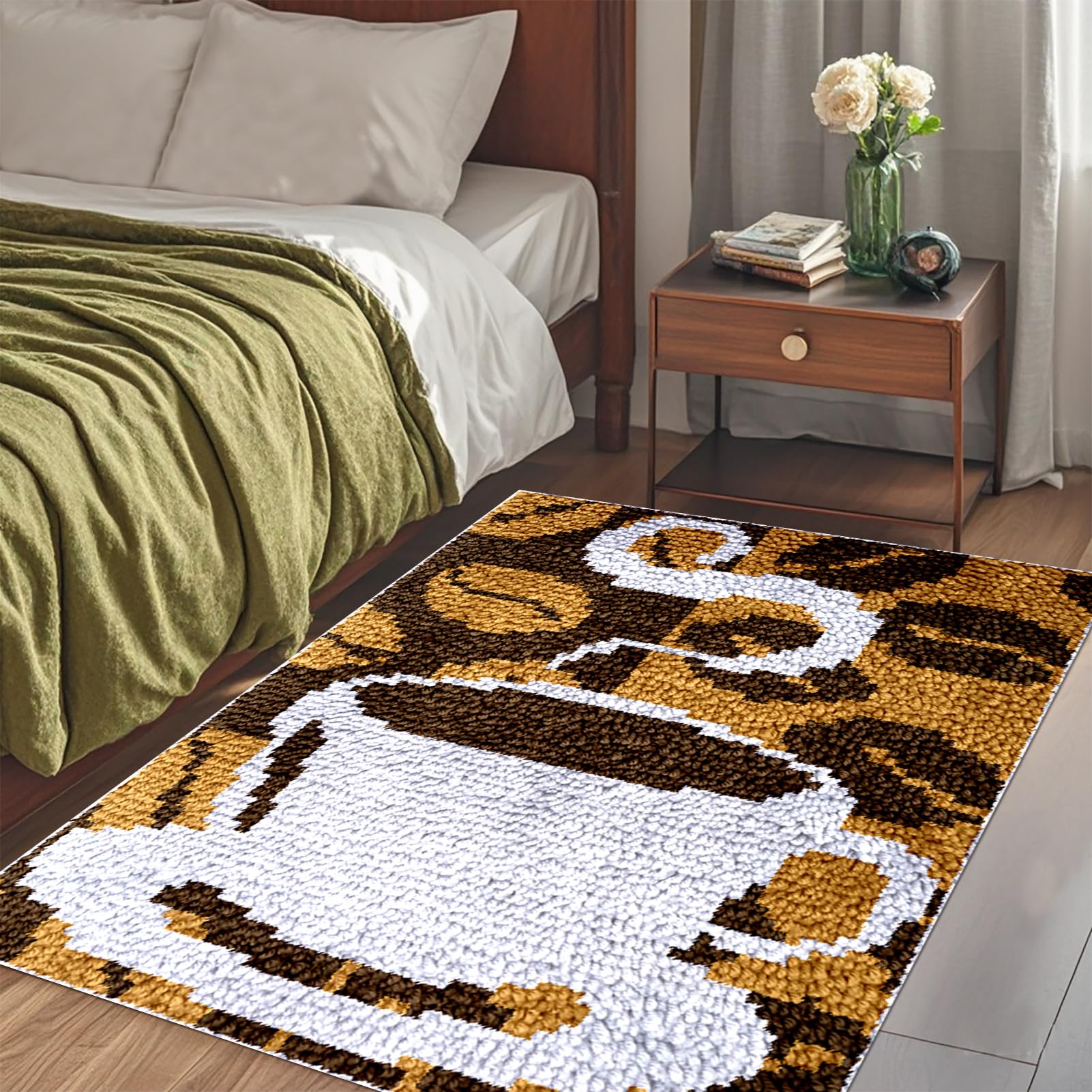 QUIYAEZY 55x75 cm Zestaw dywaników szydełkowych z wiązanymi ściegami, zestaw szydełkowy do ściegów, DIY haczyki zatrzaskowe, tworzenie dywanów i płótna, dywaniki do wystroju domu