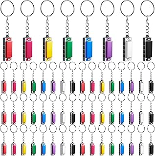 Ecally 64 Pcs Mini Harmonica Keychain Operation Christmas Favors Portable Wind Instruments 4 Holes 8 Tunes Harmonica Music Party Favors Cute Music Keychain Accessory (Multicolor)