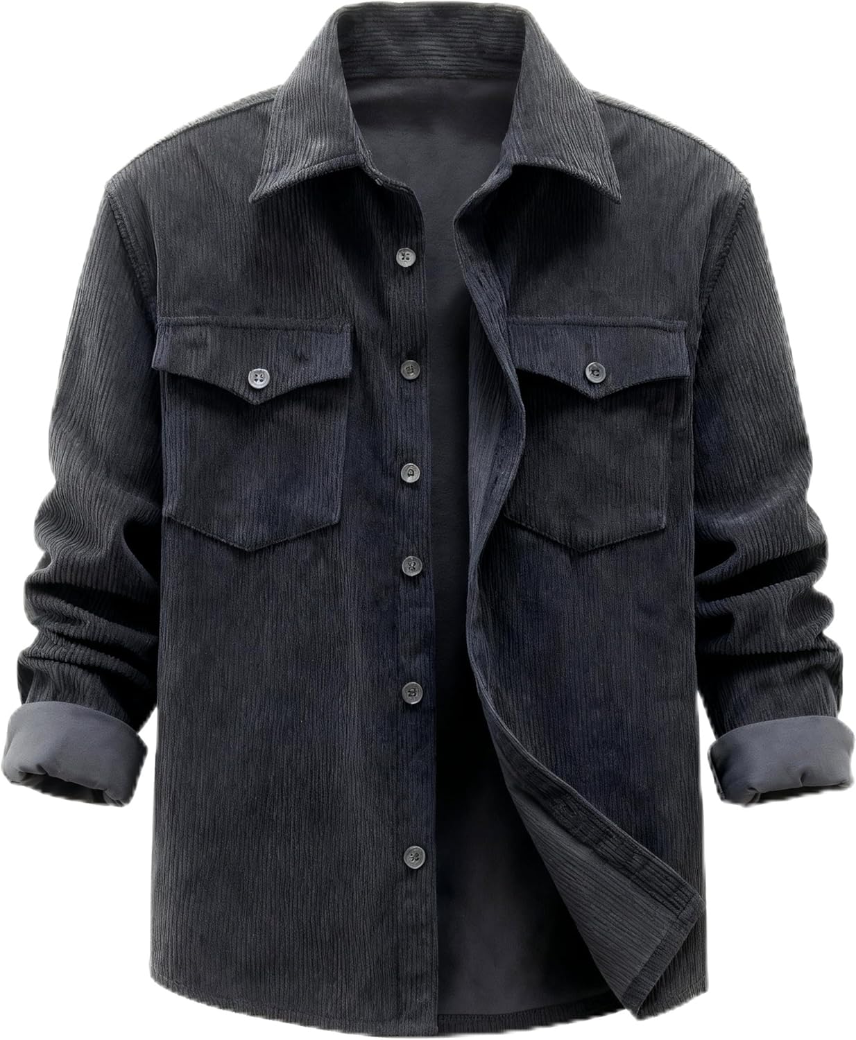 Unisex Women and Men Button Down Corduroy Shacket Jacket Shirt Cotton Heavy Corduroy Long Sleeve with Flap Pockets