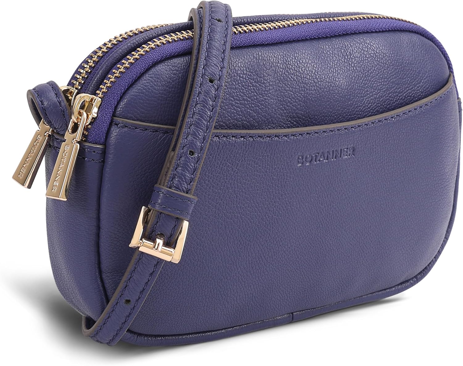 Genuine Leather Double Zipper Small Crossbody Bag for Women with an Adjustable Strap