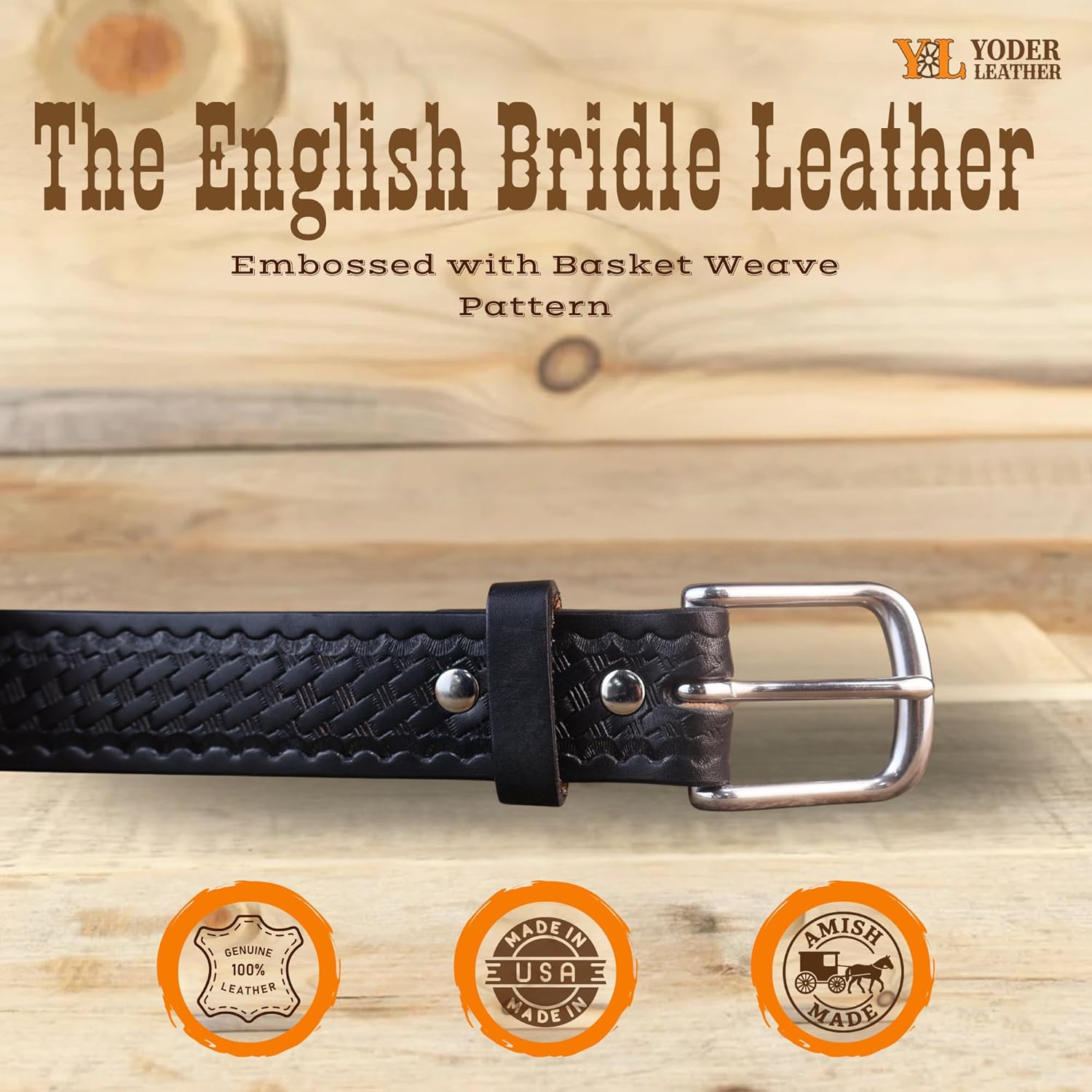 Yoder Leather Company Handmade Basketweave Bridle Leather Belt Extra Thick