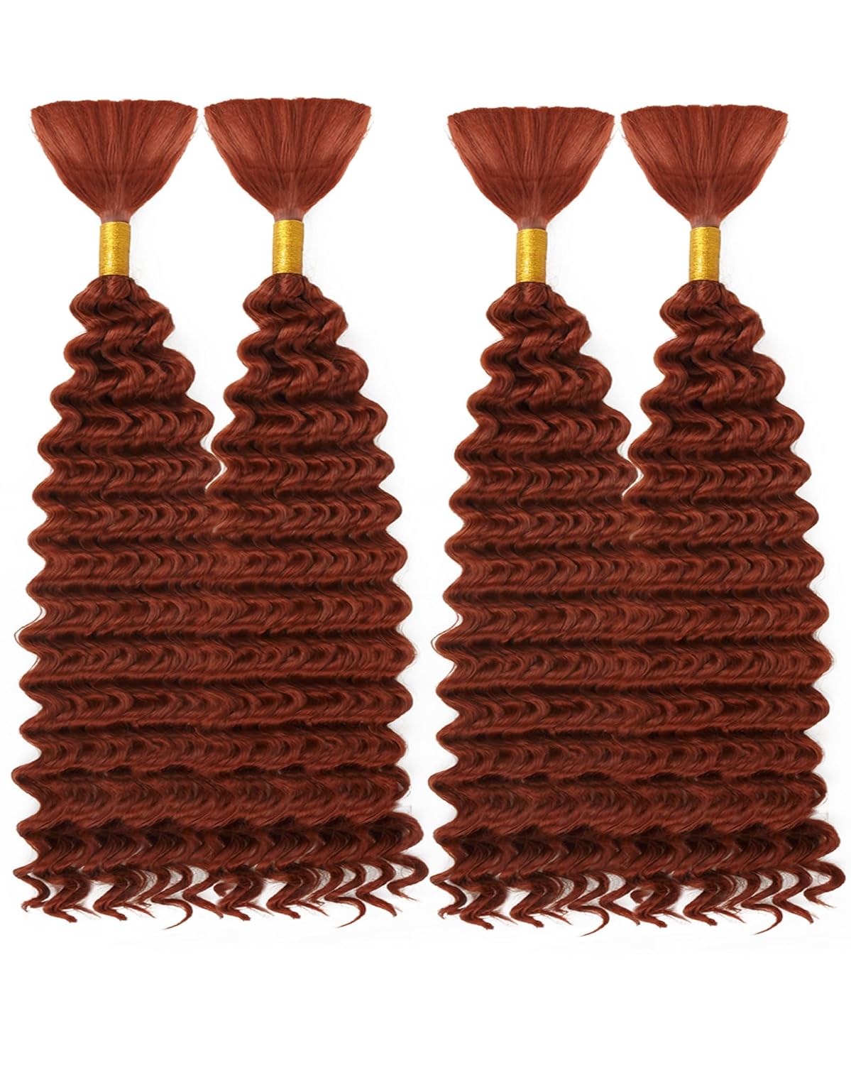 Deep Wave Bulk Braiding Hair Extensions-18 Inches 4 Bundles Ginger Synthetic Curly Hair Bundle for Braiding,No Weft Braids for Human（18"-4 Bundles,350#）
