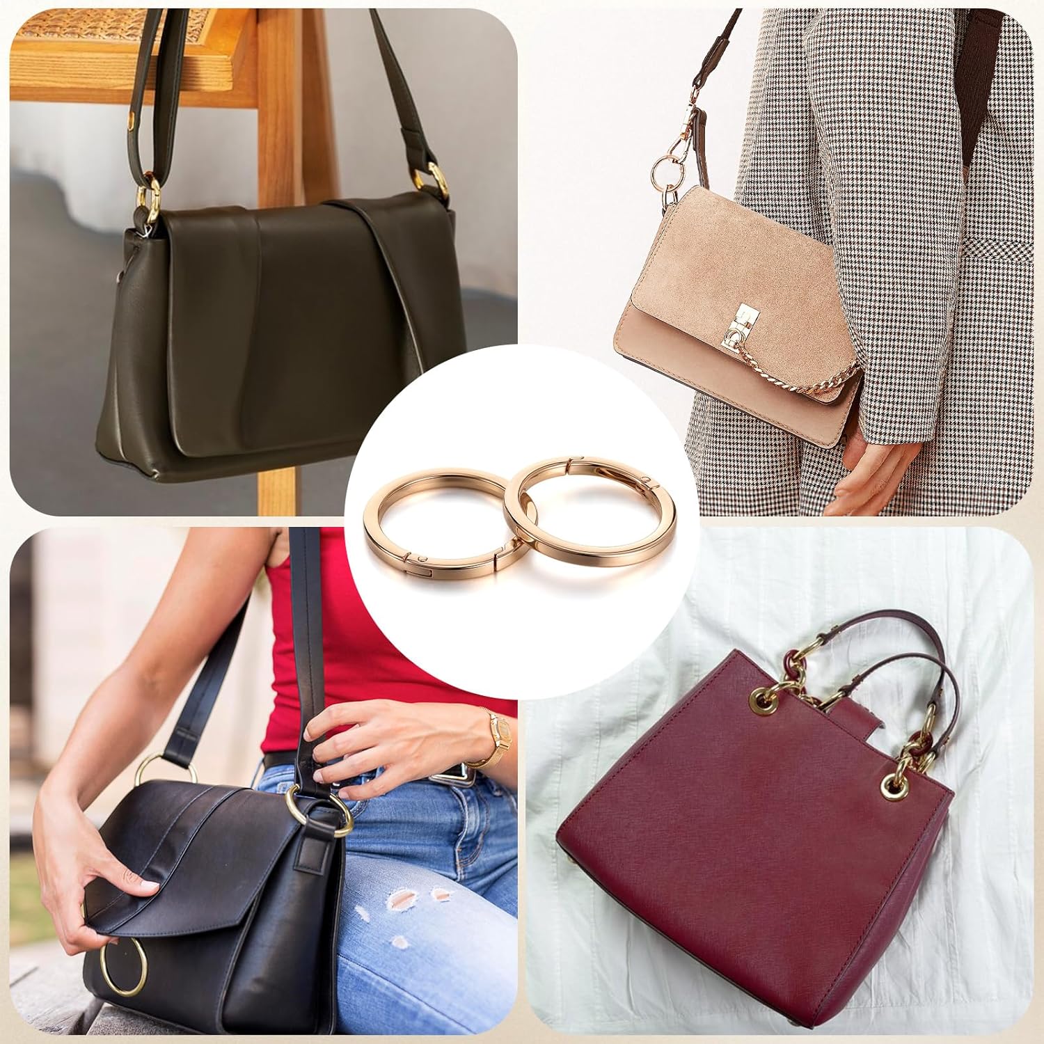 4Pcs Metal O Ring, 2 Inch Keychain Rings, Large Gold Key Rings, Carabiner Keysring Clip, Round Carabiner Clip, Flat Spring O-Ring for Purse Strap, Handbag, Key Chain Hooks Accessories - Image 6