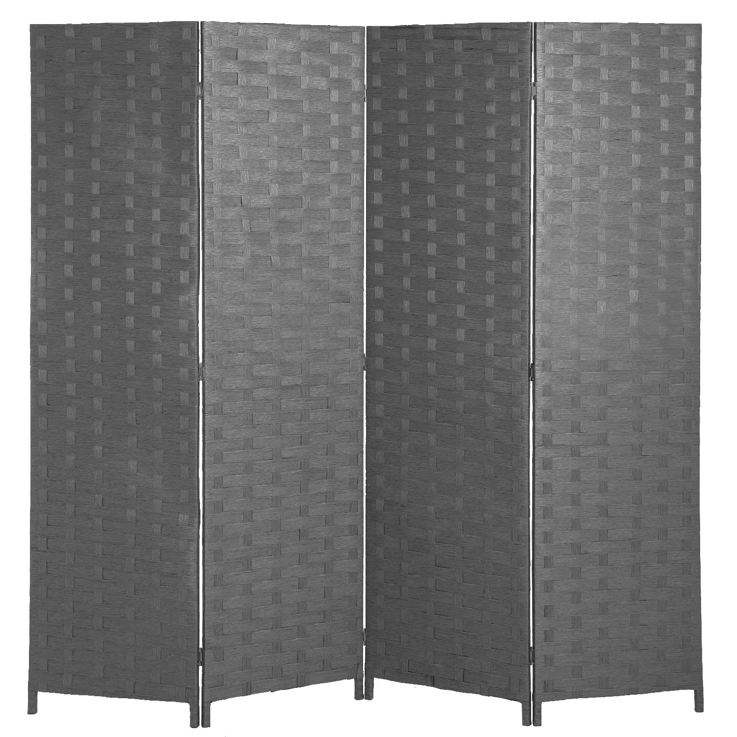 Room Divider Wall Divider 6FT 4 Panels Wood Mesh Hand-Woven Indoor Room Screen Folding Portable Partition Screen, Gray