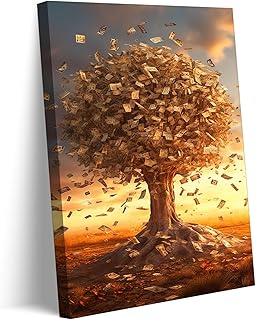 Money Tree Canvas Wall Art Modern100 Dollars Bills Usd Wall Decor Picture Gold Wealth Poster Print Painting for Living Room Bedroom Office Decoration Prepare To Hang