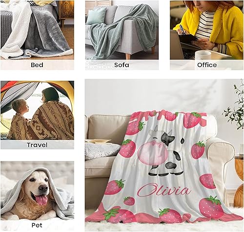 Miniatura 9 de Manta de bebé personalizada con nombre, manta de bebé personalizada de vaca para niñas y niños, regalo de cumpleaños, Navidad, manta de recepción de