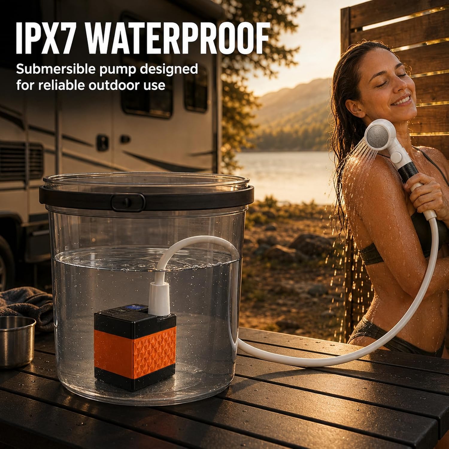 Portable Camping Shower, 5200mAh Pump, 4 Spray Modes