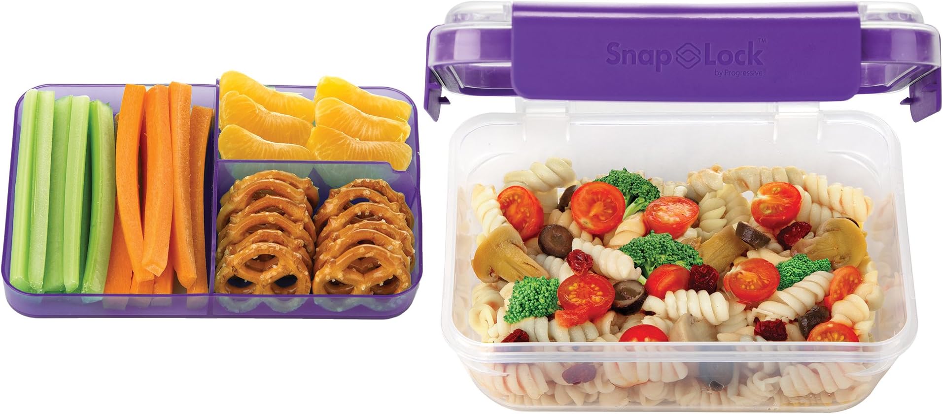 Bento-To-Go Container - Purple, SNL-1021P Easy-To-Open, Leak-Proof Silicone Seal, Snap-Off Lid, Stackable, BPA FREE