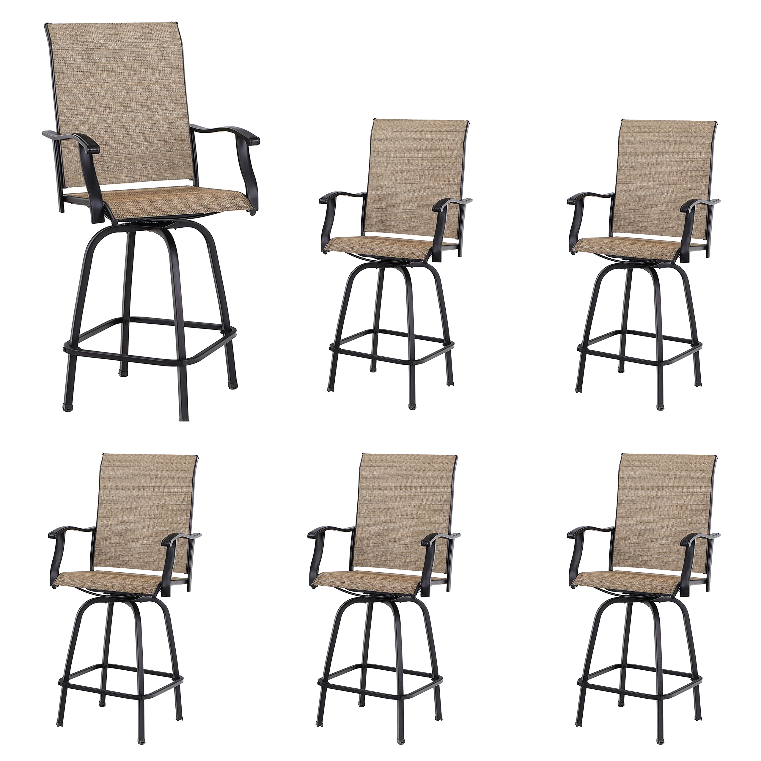 Sophia & William Patio Swivel Bar Stools Set of 6, Bar Height Patio Chair, High Top Patio Chairs, Supports 300 lbs (Brown Fabric)