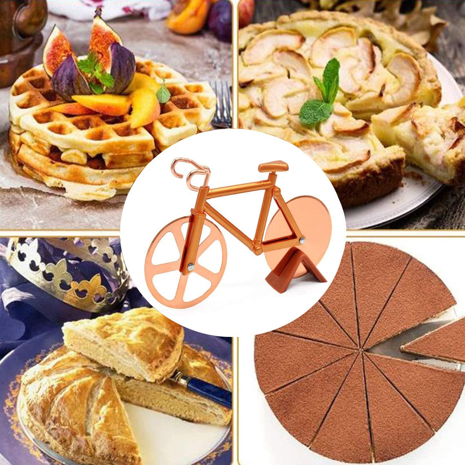 Tagliapizza A Forma Di Bicicletta In Acciaio Inox Con Doppia Lama Antiaderente E Supporto - Regalo Per Ciclisti - 2