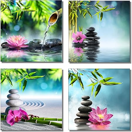 ONETECH Canvas Prints Zen Art Wall Decor Spa Massage Treatment Painting Picture Orchid Flower Frangipani Bamboo Flaming Candle Print On Ready Hang 20