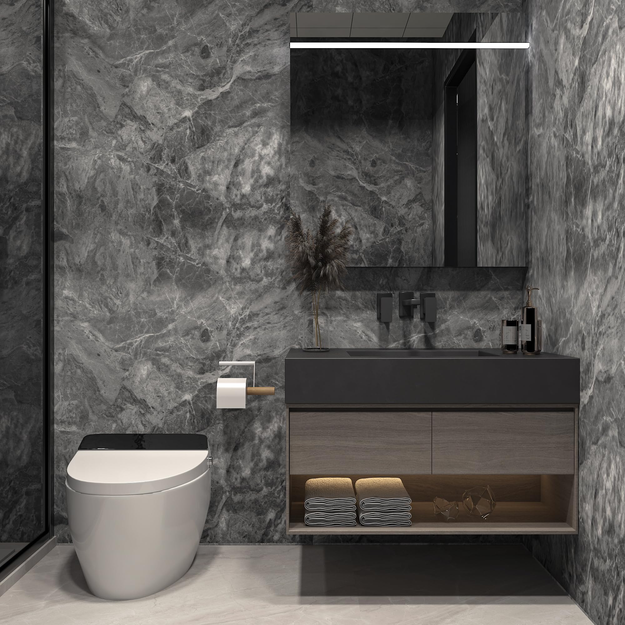 JSEVEM Papel pintado autoadhesivo de mármol, 60 cm × 9 m, de ancho, grueso, color gris, efecto mármol, autoadhesivo, papel pintado adhesivo gris con aspecto de mármol de vinilo, resistente al agua,