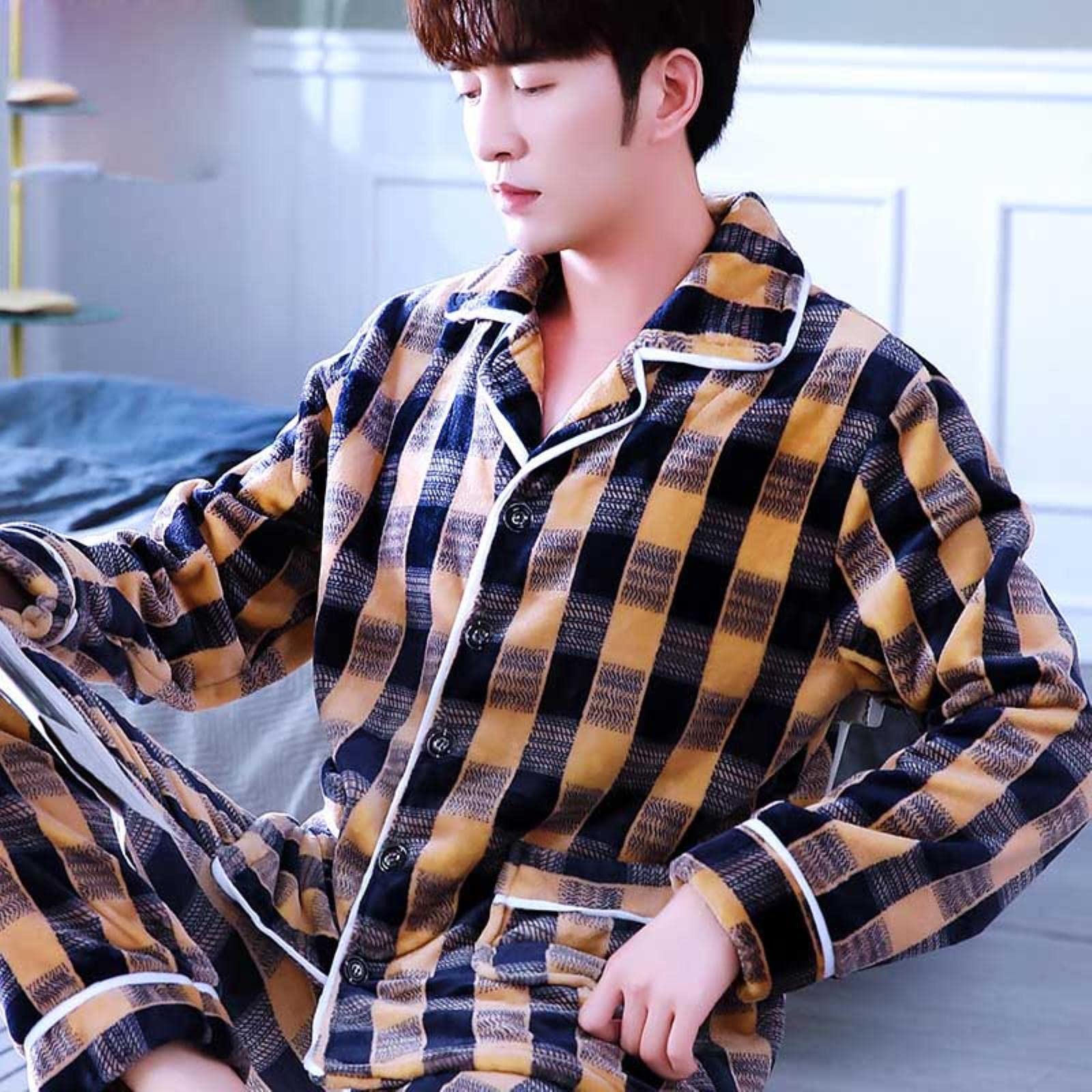 Uomini in pile di corallo set pigiama set autunno inverno morbido addensato cartone animato stampato in flanella sleep abbigliamento 2pcs/set top + pantaloni caldi abiti da casa-T,XXL(75-85KG)